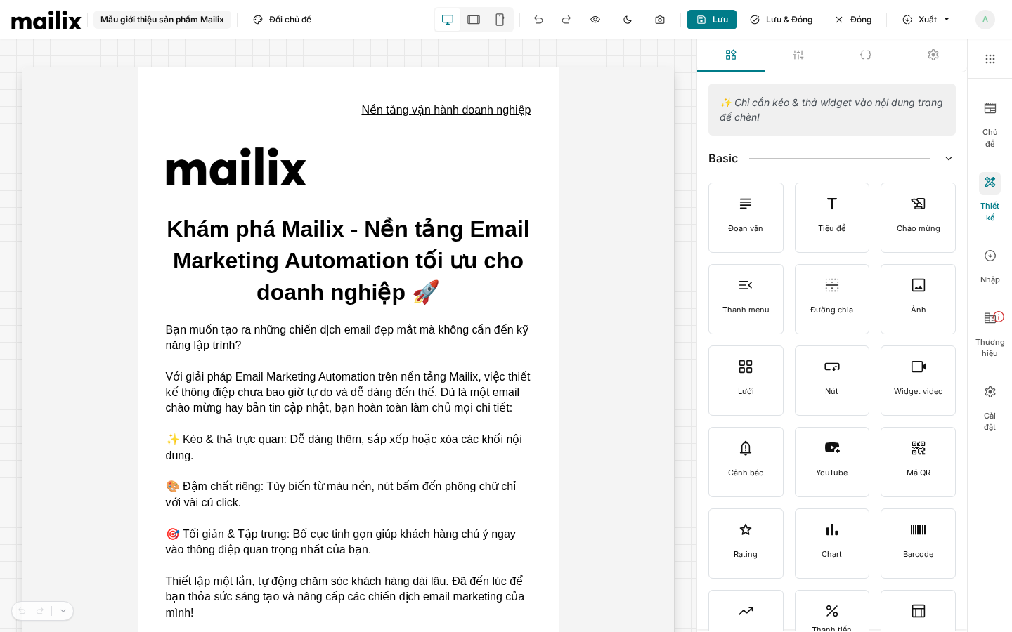 Thiết kế email bằng trình dựng — editor