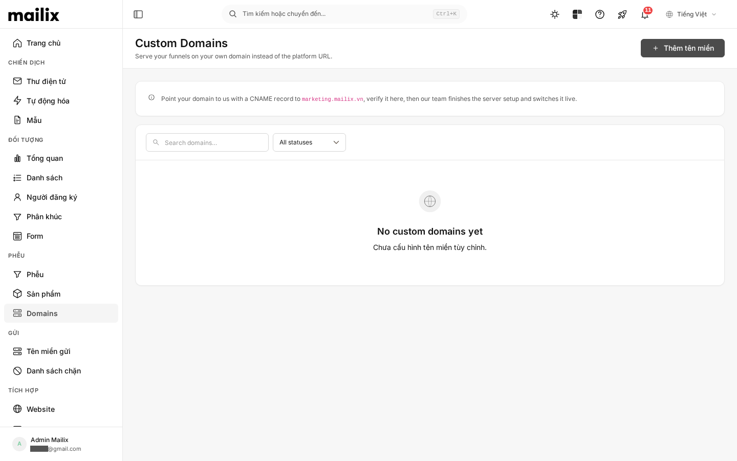 Thiết lập domain cho Phễu — overview